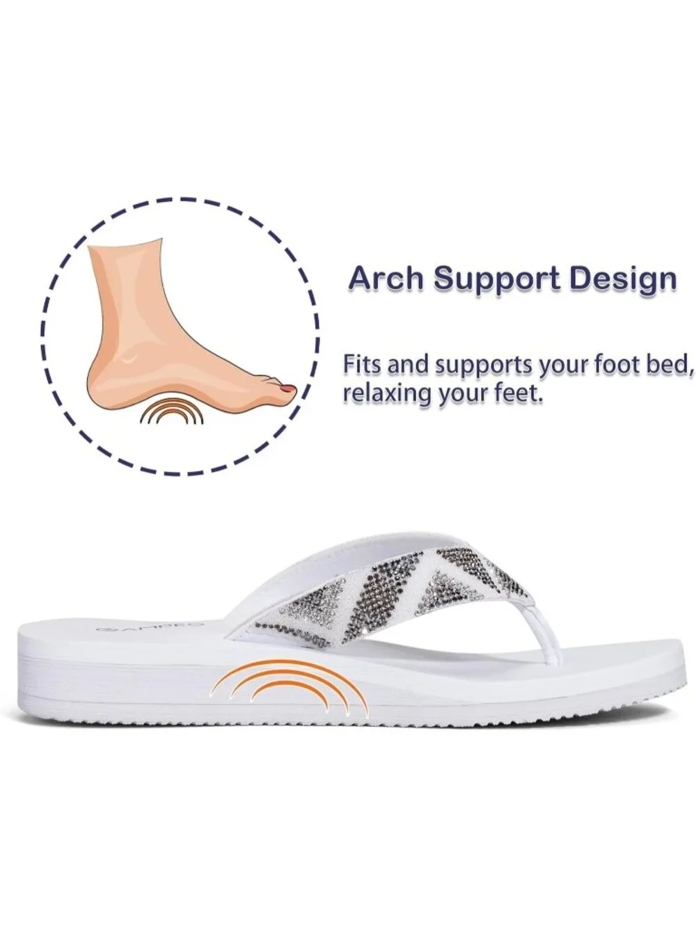 Women's Gemstone White Comfortable Flip Flops Summer Casual Beach Thong Sandals